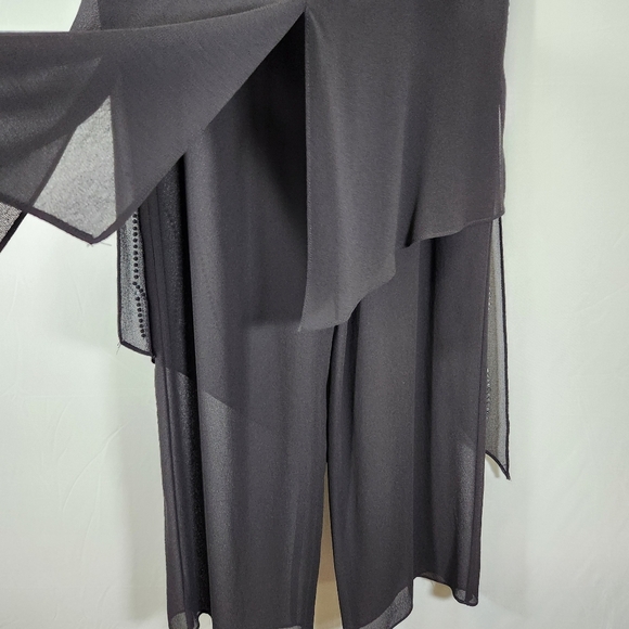 Vintage JR Nites Sheer Wide Leg Black High Waist Asymmetrical Pantsuit with Slit - Picture 9 of 14